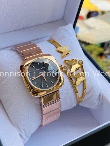 The rose gold ,black, gold ,gold black face ladies watch