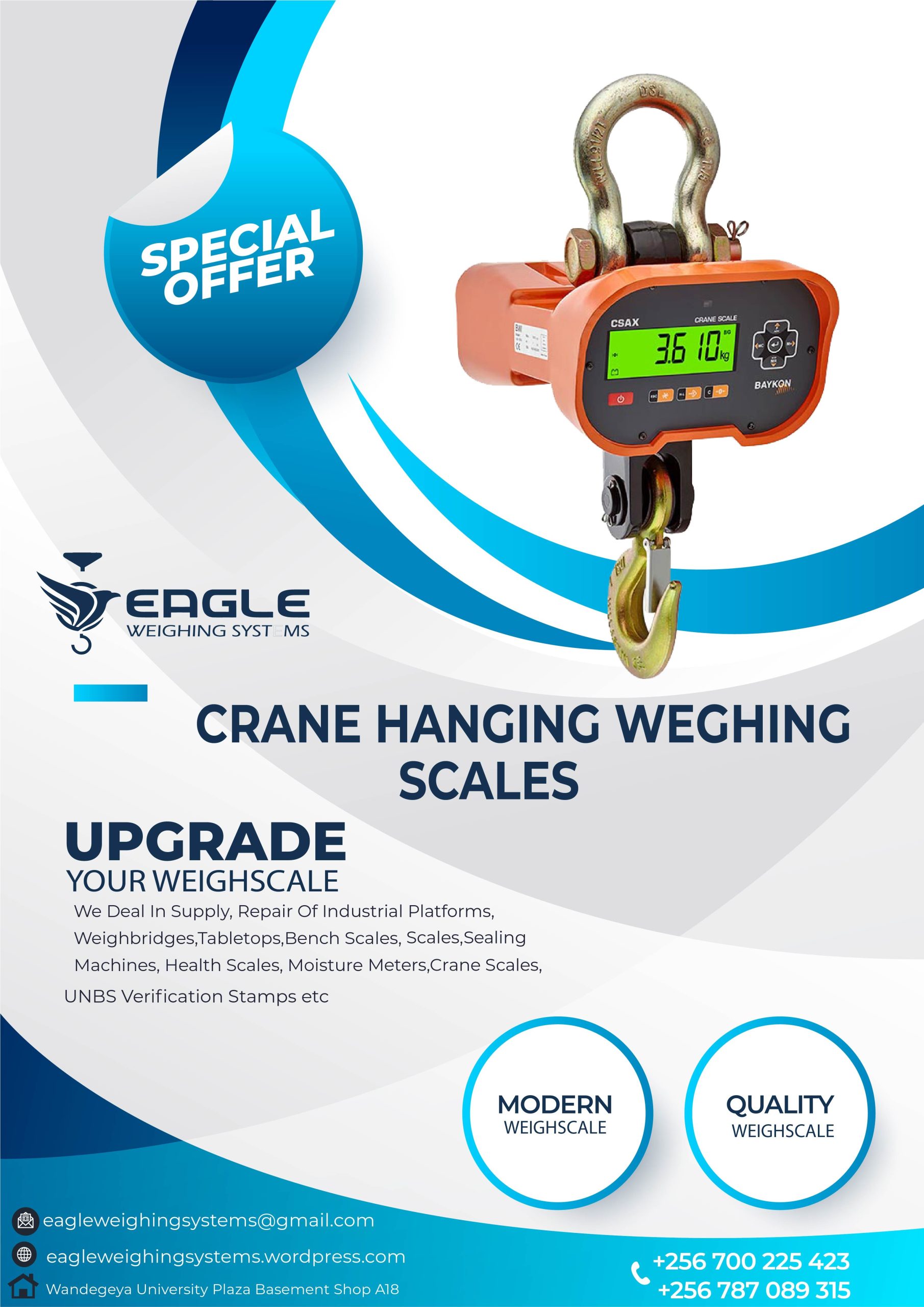 Crane Scales certified by UNBS in Uganda +256 787089315